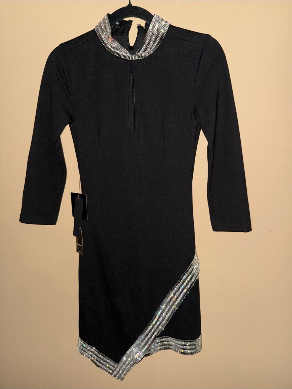 Bebe Black Mini Dress with Silver Embellishment NWT